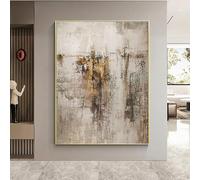 UUDEZO Grande tela da parete con cornice beige, oro e marrone, arte astratta, dipinto per soggiorno, decorazione da parete scandinava marrone, 96x160 cm (38x63 pollici) con cornice dorata