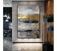UUDEZO Poster con cornici astratte per camera da letto, grigio e oro, per soggiorno, decorazione da parete per la casa, 85x135 cm (34x53 pollici) con cornice nera
