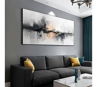 UUDEZO Quadro astratto boho con cornice per soggiorno, stampe con texture grigio beige, dipinti, opere d'arte per decorare le pareti (100x200 cm/(39x79 pollici)/con cornice nera)