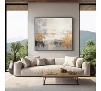 UUDEZO Quadro moderno e contemporaneo astratto beige e oro, per la decorazione della parete del soggiorno, 80x80 cm (31x31 pollici) con cornice nera