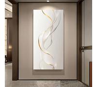 UUDEZO Quadro su tela con cornice, moderno, astratto, linea bianca, per camera da letto, poster moderno su tela per la decorazione del soggiorno (40x80 cm (16x32 pollici) con cornice