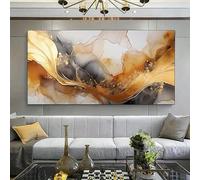 UUDEZO Stampa artistica astratta moderna su tela con cornice, vortici dorati e rame su decorazione da parete per soggiorno, decorazione della casa (75x150 cm, cornice nera)