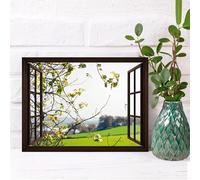 UUDEZO Stampa artistica da parete con vista sulla finestra vintage, paesaggio rustico, per la casa, dipinto, quadro astratto di grandi dimensioni, 100x163 cm/(39x64 pollici) con cornice nera