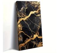 UUDEZO Stampa su tela nera con cornice in marmo, grande decorazione da parete, elegante decorazione da parete astratta per la stanza (60x145 cm/(24x57 pollici)/con cornice)