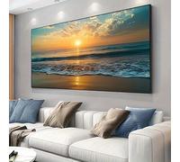 UUDEZO Vista panoramica di una spiaggia all'alba, dipinto su tela moderno con cornice, adatto per decorare soggiorni e camere da letto (65x130 cm (26x51 pollici) con cornice nera