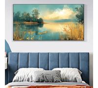 UUDEZOSplendida vista sul lago, dipinto su tela, opera d'arte da parete, dipinto da parete per regalo, camera da letto, ufficio, decorazione per la casa (50x100 cm (20x39 pollici) con cornice nera