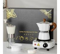 UUE Caffettiera Caffettiera Elettrica per 3 Tazze 150ML Macchina Caffè Cubana Italiana Moka Caffè Caffettiera in Alluminio Set 5 Pezzi per Viaggi o Campeggio