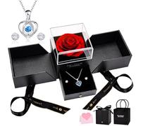 UUEMB Rosa Eterna, Rose Stabilizzata Confezione Regalo con Collana a Cuore e Orecchini, San Valentino Festa della Mamma Anniversario Regali di Compleanno per Mamma Moglie Sorella Donna