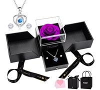 UUEMB Rosa Eterna, Viola Rose Stabilizzata Confezione Regalo con Collana a Cuore e Orecchini, San Valentino Festa della Mamma Anniversario Regali di Compleanno per Mamma Moglie Sorella Donna