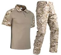Uugood Camicia Militare Uomo, Set Camicia e Pantaloni Camicia Militare Tattica Pantaloni T-Shirt Estiva a Maniche Corte Abito Mimetico per la Caccia Airsoft Paintball