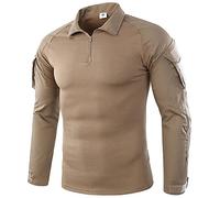 Uugood Camicia Militare Uomo, T-Shirt da Combattimento a Maniche Lunghe, Camicia Airsoft Camicia Camouflage Uniforme Tattica Multicam per la Caccia di Paintball dell'Esercito, Kaki, XL