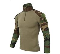 Uugood Camicia Militare Uomo, T-Shirt da Combattimento a Maniche Lunghe, Camicia Airsoft Camicia Camouflage Uniforme Tattica Multicam per la Caccia di Paintball dell'Esercito, Des bois, S