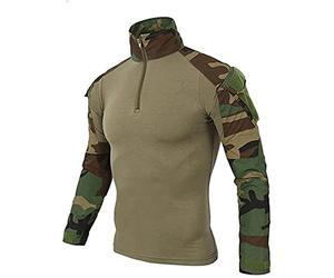 Uugood Camicia Militare Uomo, T-Shirt da Combattimento a Maniche Lunghe, Camicia Airsoft Camicia Camouflage Uniforme Tattica Multicam per la Caccia di Paintball dell'Esercito, Des bois, L