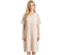 UUNBS Camicie da Notte da Donna in Garza di Cotone Pigiama Leggero con Scollo a V e Bordo in Pizzo Comodo Pigiama in Mussola,Apricot,XL