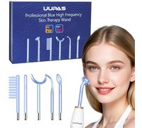 UUPAS - Bacchetta ad alta frequenza per il viso, con 6 luci blu, argon e gas neon, per acne HF, dispositivo per terapia della pelle ad alta frequenza per perdita di capelli, rassodamento della pelle