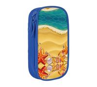 Uusnwaa Astuccio con stampa di conchiglie sulla spiaggia, astuccio in tessuto Oxford, astuccio multifunzione con scomparti, Blu, taglia unica, Astuccio per trucchi