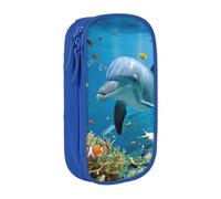 Uusnwaa Astuccio con stampa di delfino oceano che ti guarda, astuccio in tessuto Oxford, astuccio multifunzione con scomparti, Blu, taglia unica, Astuccio per trucchi
