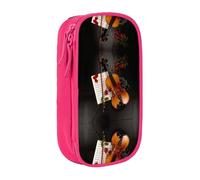 Uusnwaa Astuccio con stampa di spartiti di violino e matite, in tessuto Oxford, multifunzione, con scomparti, rosa, taglia unica, Astuccio per trucchi