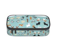 Uusnwaa Astuccio e astuccio con cerniera e grande capacità, con stampa di cani e gatti, multi-slot per cancelleria con tasca in rete per la scuola