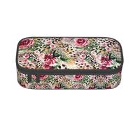 Uusnwaa Astuccio e astuccio con cerniera, grande capacità, con stampa di tigre, leopardo e rosa, organizer multi-slot per cancelleria con tasca in rete per la scuola