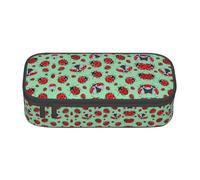 Uusnwaa Astuccio e astuccio con stampa di coccinelle rosse su sfondo blu, grande capacità, organizer per cancelleria con tasca in rete per la scuola