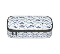 Uusnwaa Astuccio e astuccio grande con cerniera, piccola balena blu, con stampa, organizer per cancelleria con tasca in rete per la scuola