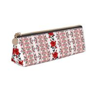 Uusnwaa Astuccio in pelle con ricamo ucraino con stampa di rose, astuccio portapenne con cerniera, organizer per cosmetici, per scuola, ufficio, donna, uomo