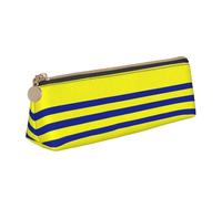 Uusnwaa Astuccio in pelle con stampa a righe gialle e blu, astuccio con cerniera, organizer per cosmetici, per scuola, ufficio, donna, uomo