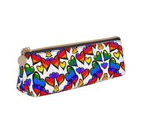 Uusnwaa Astuccio in pelle con stampa di cuori e arcobaleno con cerniera, organizer per cosmetici, per scuola, ufficio, donna, uomo