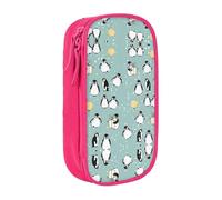 Uusnwaa Astuccio multifunzione con stampa pinguino, palloncino e fiocco di neve, in tessuto Oxford, con scomparti, rosa, taglia unica, Astuccio per trucchi