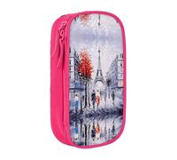 Uusnwaa Astuccio portapenne con stampa artistica con albero della città di Parigi, Torre Eiffel, in tessuto Oxford, astuccio multifunzione con scomparti, rosa, taglia unica, Astuccio per trucchi