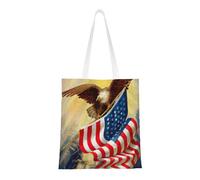 Uusnwaa Borsa a tracolla riutilizzabile con stampa artistica con aquila con bandiera americana, grande, per la spesa, leggera, lavabile, per viaggi, lavoro, scuola