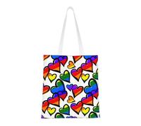 Uusnwaa Borsa a tracolla riutilizzabile con stampa di cuori del gay pride, grande, per la spesa, leggera, lavabile, per viaggi, lavoro, scuola