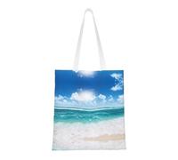 Uusnwaa Borsa a tracolla riutilizzabile con stampa di paesaggio marino tropicale con cielo blu, grande, per la spesa, leggera, lavabile, per viaggi, lavoro, scuola