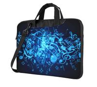 Uusnwaa Borsa classica sottile blu con stampa di note musicali con tracolla e maniglia, valigetta ergonomica e borsa messenger, Nero , 14 inch