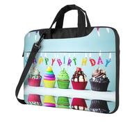 Uusnwaa Borsa classica sottile colorata con stampa di cupcake di buon compleanno con tracolla e maniglia, valigetta ergonomica e borsa messenger, Nero , 14 inch