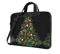 Uusnwaa Borsa classica sottile con stampa albero di Natale per computer portatile, con tracolla e maniglia, valigetta ergonomica e borsa messenger, Nero , 13 inch