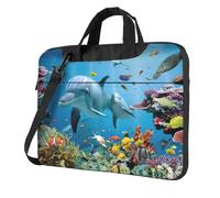 Uusnwaa Borsa classica sottile con stampa delfino oceano che guarda te con tracolla e maniglia, valigetta ergonomica e borsa messenger, Nero , 14 inch