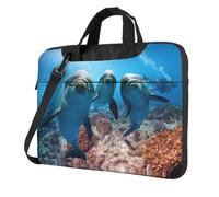 Uusnwaa Borsa classica sottile con stampa di delfino che guarda te con tracolla e maniglia, valigetta ergonomica e borsa messenger, Nero , 14 inch