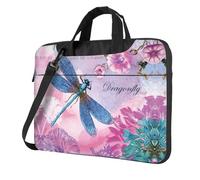 Uusnwaa Borsa classica sottile con stampa di libellule rosa e blu con tracolla e maniglia, valigetta ergonomica e borsa messenger, Nero , 15.6 inch