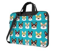 Uusnwaa Borsa classica sottile con stampa di occhiali Corgi e baffi con tracolla e maniglia, valigetta ergonomica e borsa messenger, Nero , 15.6 inch