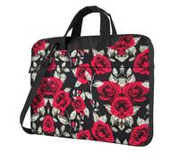 Uusnwaa Borsa classica sottile con stampa di rose rosse con tracolla e maniglia, valigetta ergonomica e borsa messenger, Nero , 14 inch