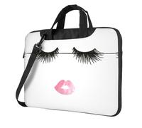 Uusnwaa Borsa classica sottile della stampa bianca del labbro del ciglio del computer portatile con la tracolla e la maniglia, borsa ergonomica del messaggero e della cartella, Nero , 13 inch