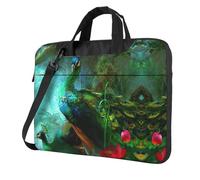 Uusnwaa Borsa classica sottile della stampa del pavone variopinta del computer portatile con la tracolla e la maniglia, borsa ergonomica della cartella e del messaggero, Nero , 15.6 inch