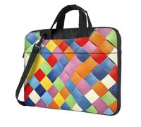 Uusnwaa Borsa classica sottile della stampa del plaid variopinta del computer portatile con la tracolla e la maniglia, borsa ergonomica della cartella e del messaggero, Nero , 13 inch
