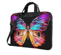 Uusnwaa Borsa classica sottile della stampa della farfalla variopinta del computer portatile con la tracolla e la maniglia, borsa ergonomica della cartella e del messaggero, Nero , 13 inch