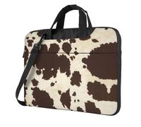Uusnwaa Borsa classica sottile della stampa della pelliccia della mucca del computer portatile con la tracolla e la maniglia, borsa ergonomica del messaggero e della cartella, Nero , 14 inch