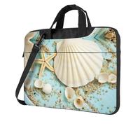 Uusnwaa Borsa classica sottile per computer portatile, oceano, mare, spiaggia, conchiglie, stelle marine, stampa blu, con tracolla e manico, valigetta ergonomica e borsa messenger, Nero , 13 inch