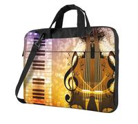 Uusnwaa Borsa classica sottile per computer portatile, pianoforte, violino e note musicali, borsa con tracolla e maniglia, valigetta ergonomica e borsa messenger, Nero , 14 inch