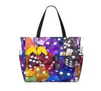 Uusnwaa Borsa da spiaggia impermeabile con stampa di dadi da gioco a prova di sabbia grande per le donne, borsa da crociera pieghevole leggera con cerniera da viaggio in piscina